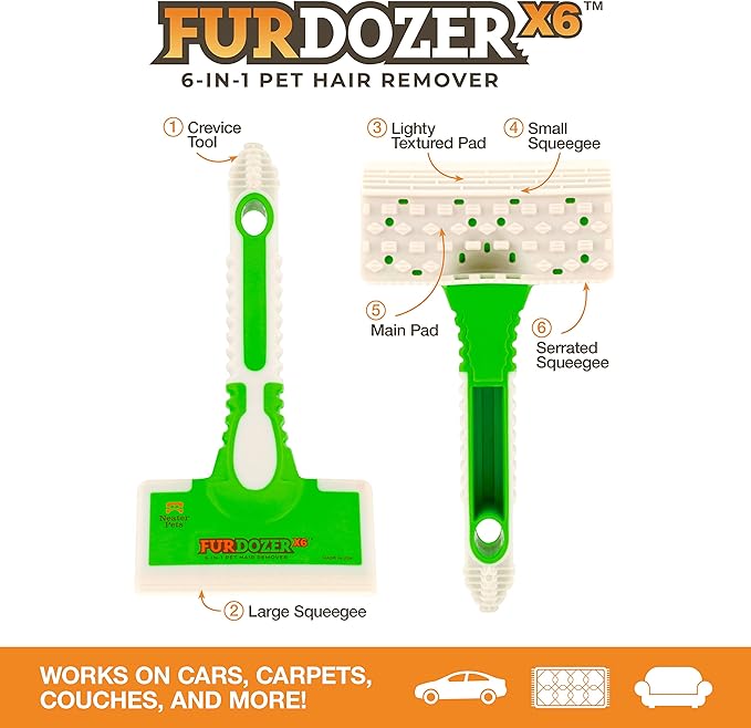 FurDozer X6 Pet Hair Remover & Auto Detailing Tool - Cat & Dog Hair Remover for Carpets, Car Interiors, Couches, Bedding, & Pet Furniture - Reusable Pet Hair Removal Tool for Fur & Lint (2-Pack)