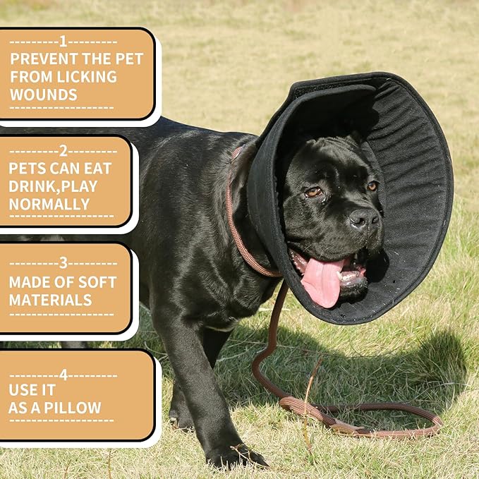 Adjustable Dog Cat Cone,Soft Recovery Cat Cone Collar,Dog Protective Collar for Cats,Puppy and Dogs,Black,Large