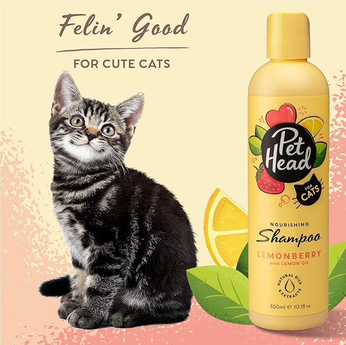 PET Head Felin' Good Shampoo for Cats 10.1 fl. oz. Fruity Scent. Softens and nourishes The Coat. Hypoallergenic with Natural and Vegan Ingredients. Gentle Formula for Cats and Kittens. Made in USA