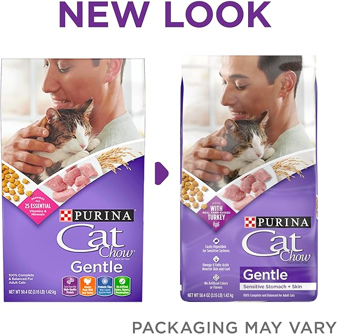 Purina Cat Chow Gentle Dry Cat Food, Sensitive Stomach + Skin - 13 lb. Bag