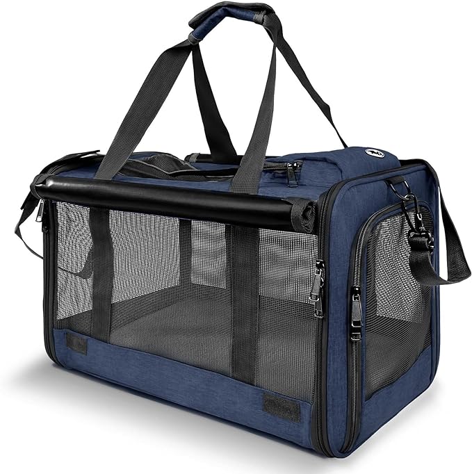 Medium Cat Carrier for Large Cat 15 lbs+ Soft Pet Carrier Small Puppy/Ventilated 2 Kittens Car Travel Bag Case/Comfy Big Cat 25 Pounds/Soft-Sided Mesh Cat Products Dark Blue