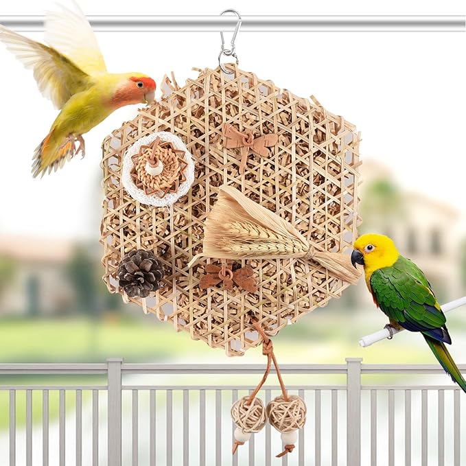 Parrot Conure Toys, Bird Hanging Shredding Foraging Toys, Parakeet Toy Parrot Hanging Bell Toys for Conures, Cockatiel, Budgies, Lovebird, Small Birds Cage Toy