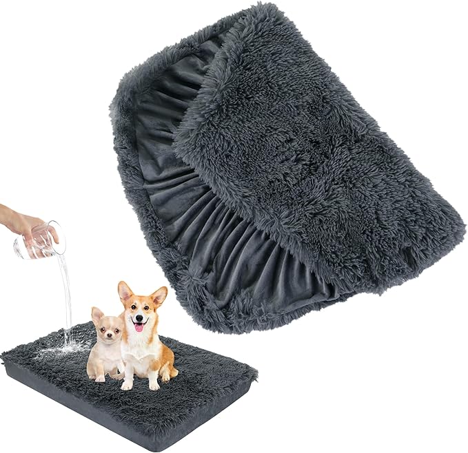 HOMBYS Waterproof Dog Bed Cover Soft Long Plush Replacement & Washable Pet Bed Cover with Elastic Band Protect Dog Pad, Mat from Water, Puppy Bed Cover for Dog/Cat, Cover Only-36x27x6 inches