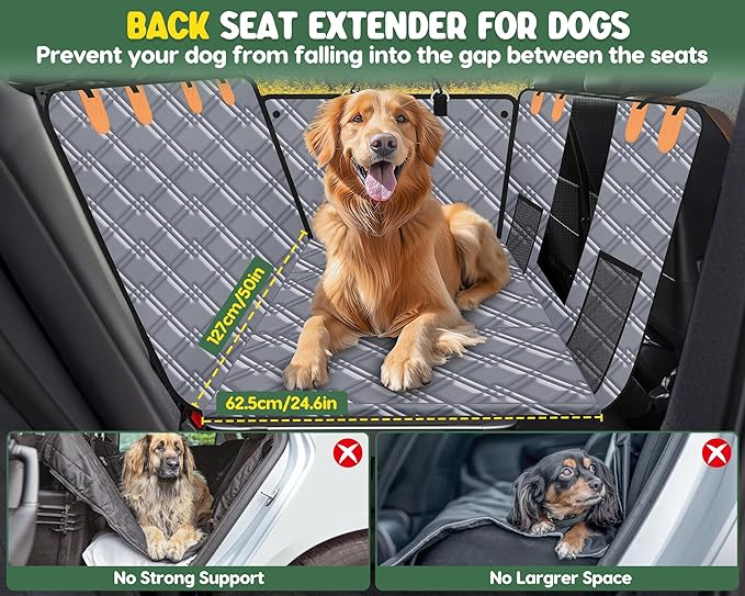 Back Seat Extender for Dogs, Dog Car Seat Cover Hard Bottom, Pet Seat Cover with Mesh Window, Dog Seat Covers for Car Travel Camping, Dog Hammock for Car, Truck, Dog Trunk Cover for SUV Grey