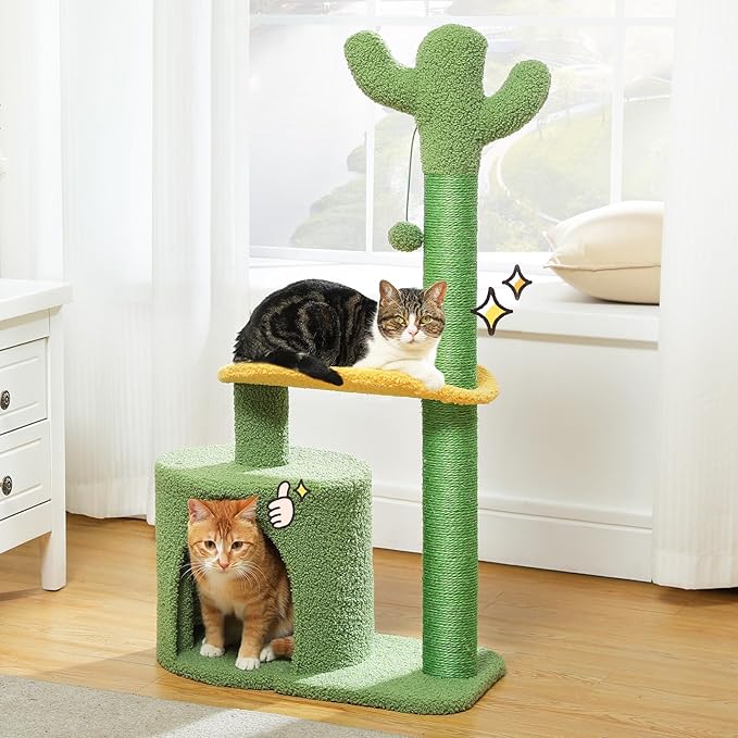 Made4Pets Cat Tree, Cactus Cat tower Cat Tree Tower 36.5 Inches with Sisal Scratching Posts for Indoor Cats, Cozy Cat Condo House, Plush Perch and Fluffy Ball for Small Cats Kittens