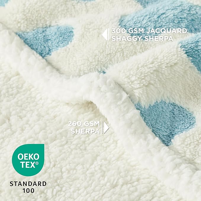 Lesure Waterproof Dog Blanket for Large Dogs - Washable Double Sided Dog Blankets with Warm Jacquard Shag and Soft Sherpa Fleece, Pet Cat blanket for Bed Protection, 3D Textured Wave, Blue