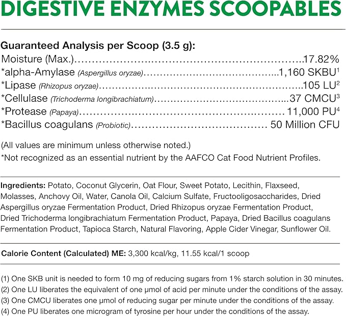 NaturVet Scoopables Cat Digestive Support - Digestive Enzymes for Cats with Probiotic - Supports Diet Change, Sensitive Stomachs & Healthy Digestive Tract - Salmon Flavored | 5.5oz Bag