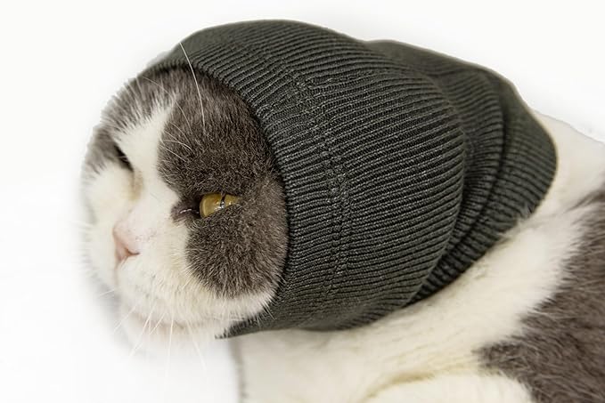 Cat Snood Hematoma Ear Wrap No Flap Ear Wrap Cat Neck Ear Covers Hood Ear Wrap for cats Wine+Grey-S