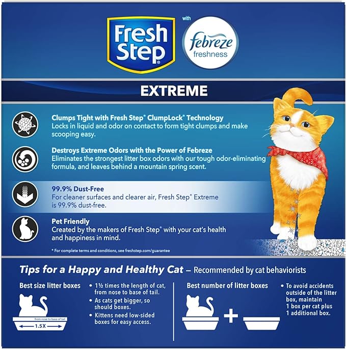 Fresh Step Clumping Cat Litter, Extreme, Long Lasting Odor Control Kitty Litter with Activated Charcoal, Low Dust Formula, 14 lb