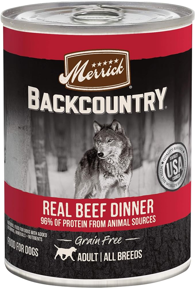 Merrick Backcountry Grain Free Premium Canned Wet Dog Food, Soft And Healthy Recipe, Real Beef Dinner - (Pack of 12) 12.7 oz. Cans