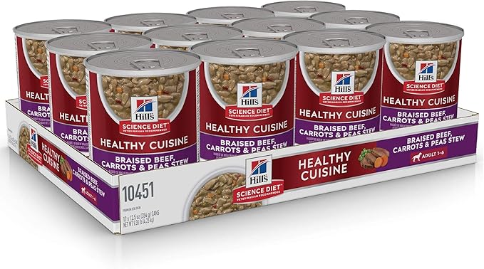 Hill's Science Diet Healthy Cuisine, Adult 1-6, Great Taste, Wet Dog Food, Braised Beef, Carrots & Peas Stew, 12.5 oz Can, Case of 12