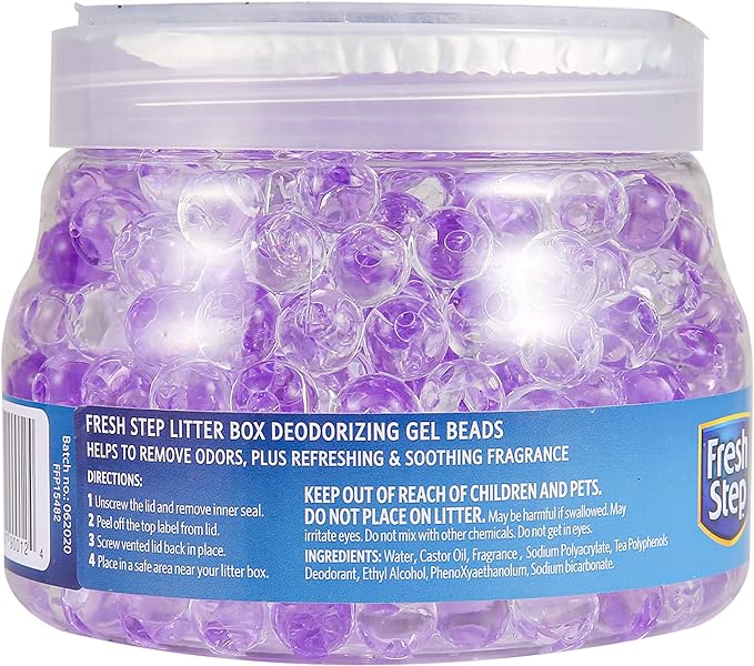 Fresh Step Litter Box Deodorizing Gel Beads in Soothing Lavender Scent | Deodorizing Gel Beads Air Freshener for Pet Smells from Litter Box | 12 oz Pet Odor Eliminating Gel Beads to Freshen Air