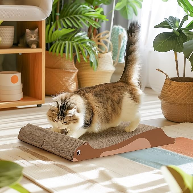 ComSaf Cat Scratching Board 2 Pack, Cat Scratcher Cardboard, Curved Cat Scratcher, Cute Cat Scratch Pad for Kitty, Recycle Cardboard Cat Scratcher, Double-Sided Pad for Long Lasting Use (Brown)