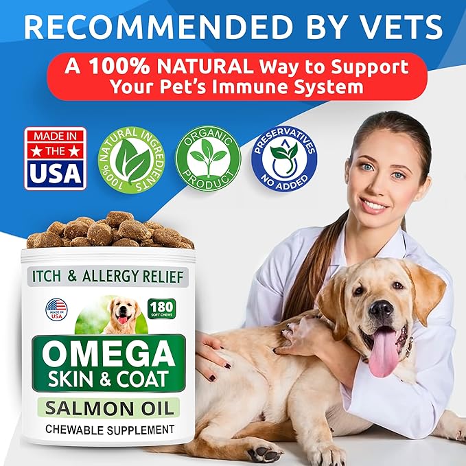 BARK&SPARK (Pack of 2 Omega 3 for Dogs - 360 Fish Oil Chews for Dog Shedding, Skin Allergy, Itch Relief, Hot Spots Treatment - Joint Health - Skin & Coat Supplement - EPA&DHA Fatty Acids - Salmon Oil