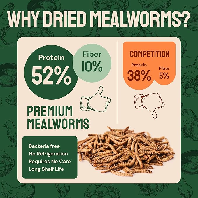 Bulk Dried Mealworms 10 lbs – Premium Organic Non-GMO Dried Mealworms for Chickens – High Protein Chicken Feed Meal Worms for Wild Birds & Chicken Treats for Laying Hens