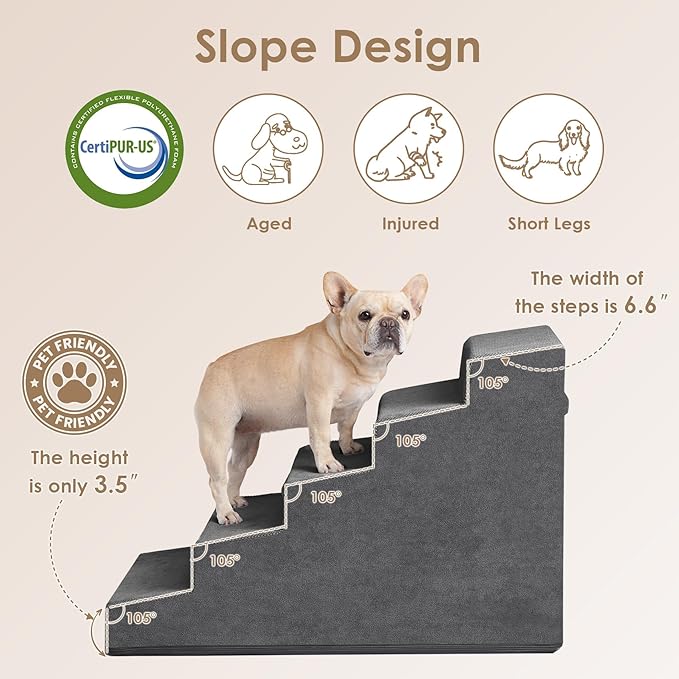 EHEYCIGA Dog Stairs for High Beds 22.5" H, 5-Step Dog Steps for Small Dogs and Cats, Slope Pet Steps with Non-Slip Bottom, Dark Grey