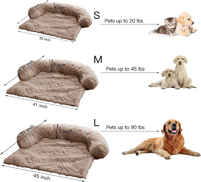 Calming Dog Bed Fluffy Plush Dog Mat for Furniture Protector with Removable Washable Cover for Large Medium Small Dogs and Cats (Medium(41x37x6), Light Brown)