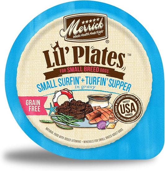 Merrick Lil’ Plates Premium Grain Free Natural Wet Dog Food For Small Dogs Surfin' And Turfin' Supper In Gravy - (Pack of 12) 3.5 oz. Tubs