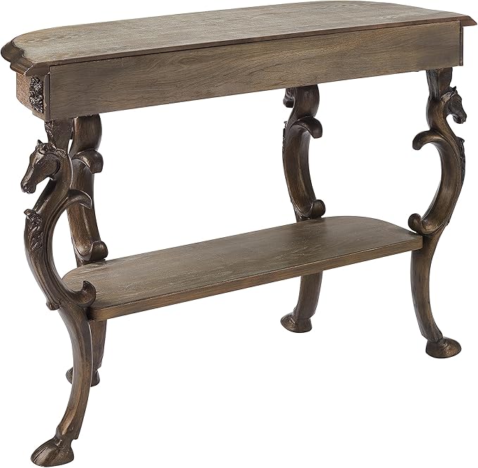 Powell Pewter Flicka Horse Hoof Cast Legs and Distressed Wood Console Table