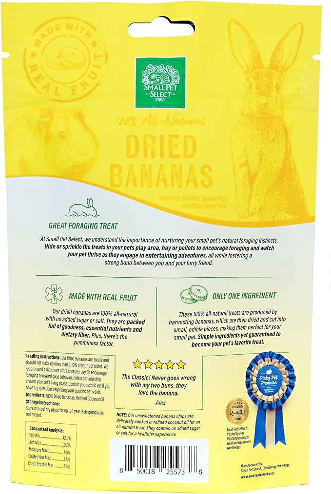 Small Pet Select - Dried Banana, a Natural Treat for Rabbits, Guinea Pigs, Gerbils, Hamsters, Mice, and Rats, 2oz