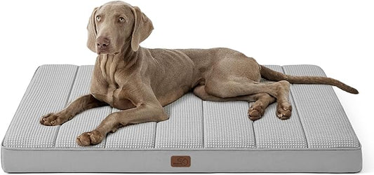 Bedsure Cooling Gel Foam Dog Bed for Large Dogs, Waterproof Orthopedic Egg Foam Dog Bed for Outdoor, Summer Comfort Pet Mats for Crate with Washable Cover(44"x32", Grey)