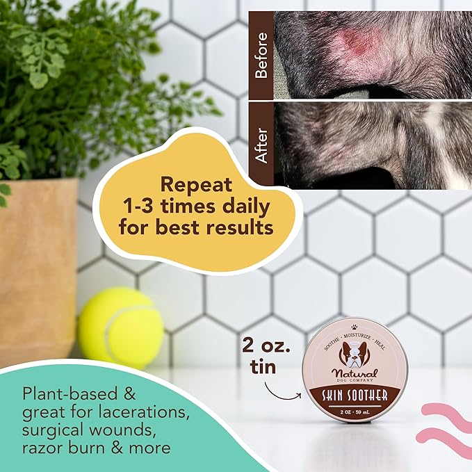 Natural Dog Company Skin Soother Bundle, includes 2oz Tin + 0.15oz Stick, All Natural Healing Balm for Dogs, Relieves Dry, Itchy Skin, Treats Skin Irritations, Wounds, Hot Spots, Dermatitis