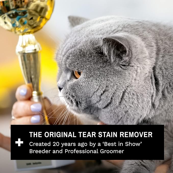 Eye Envy Cat Tear Stain Remover Starter Kit | Tear Stain Essentials in one kit at a 2-Step System | Lasts 30-45 Days | Solution 2 fl.oz, Applicator Pads 30 Count and Powder 0.5oz