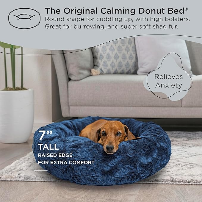 Best Friends by Sheri The Original Calming Donut Cat and Dog Bed in Lux Fur Navy, Small 23"