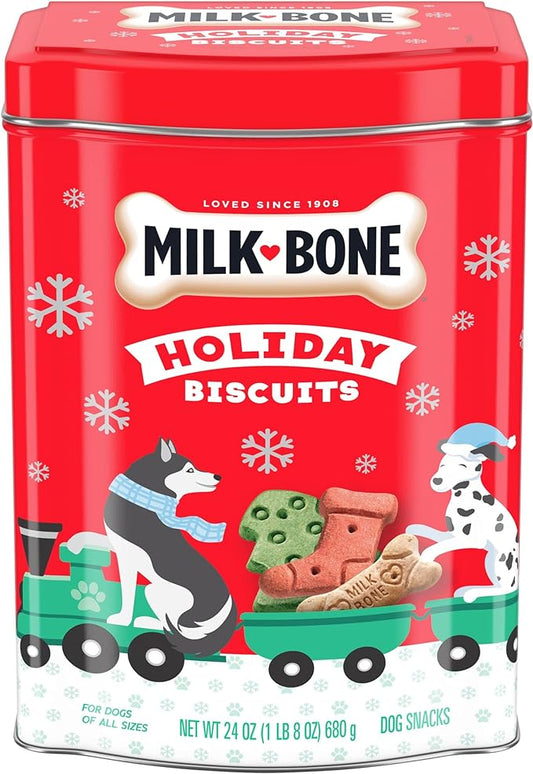 Milk-Bone Limited Edition Holiday Dog Treats, Small Biscuits, 24 Ounce Reusable Tin