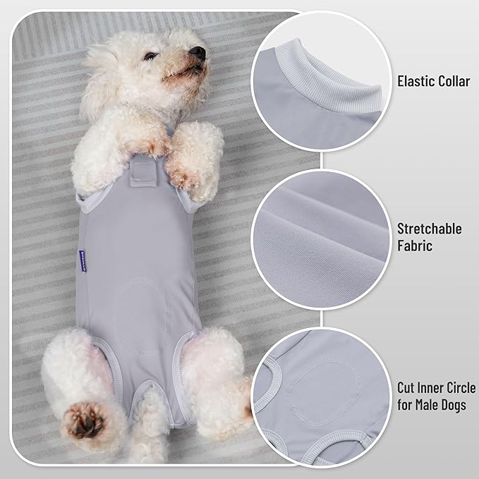 cyeollo 2pack Dog Onesie for Surgery Recovery Suit for Dogs Cats Soft Breathable Female Male Pet Bodysuit for Spay, Neuter, Surgical Recovery Outfits for Small Medium Large Dogs, Pink & Grey, S