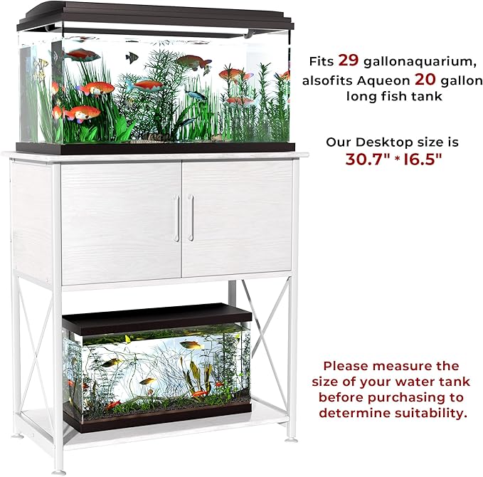 20-29 Gallon Aquarium Stand Metal Frame Fish Tank Stand with Cabinet Storage, for 20 Gallon Long Aquarium,30.7" L*16.5" W Tabletop,330LBS Capacity White PG01YGW