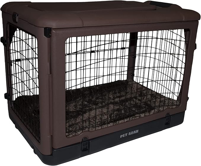 Pet Gear “The Other Door” 4 Door Steel Crate for Dogs/Cats with Garage-Style Door, Includes Plush Bed + Travel Bag, No Tools Required, 3 Models, 3 Colors