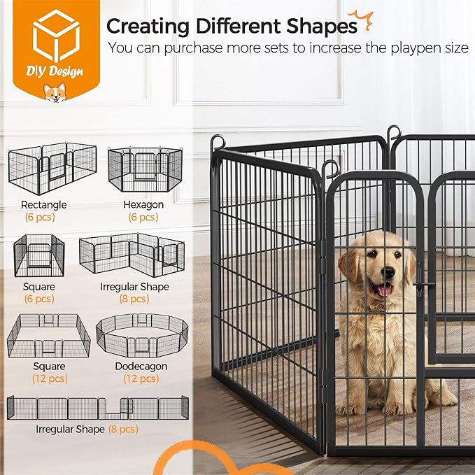 Yaheetech Heavy Duty Extra Wide Dog Playpen, 6 Panels Outdoor Pet Fence for Medium/Small Animals Foldable Puppy Exercise Pen for Garden/Yard/RV/Camping 24 Inch Height x 32 Inch Width