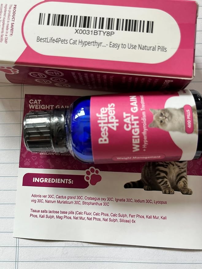 BestLife4Pets Cat Hyperthyroid + Weight Gain Support - Feline Thyroid Supplement for Metabolic Support - All-in-One Thyroid Supplement for Weight Management - Easy to Use Natural Pills