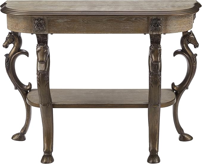 Powell Pewter Flicka Horse Hoof Cast Legs and Distressed Wood Console Table