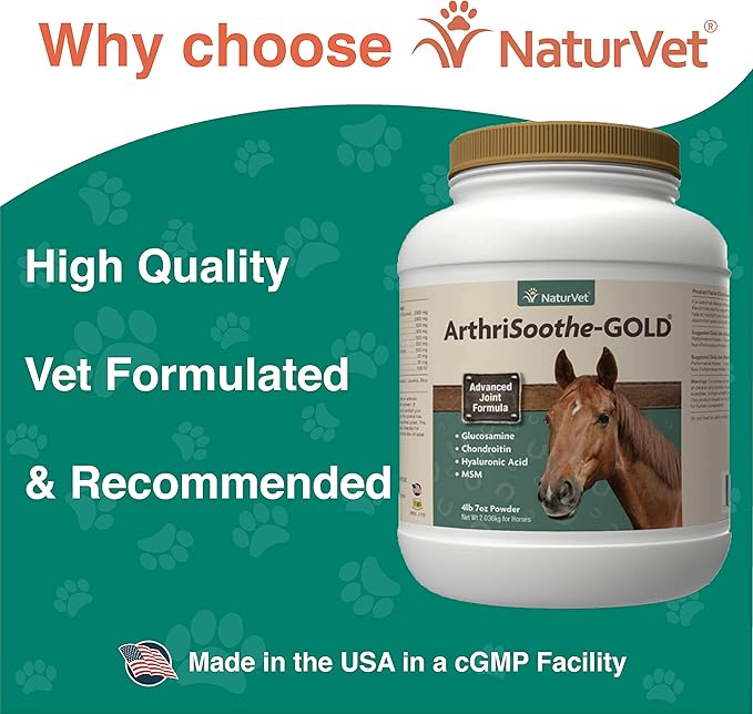 NaturVet ArthriSoothe Gold Advanced Joint Horse Supplement Powder – For Healthy Joint Function in Horses – Includes Glucosamine, MSM, Chondroitin, Hyaluronic Acid – 120 Day Supply