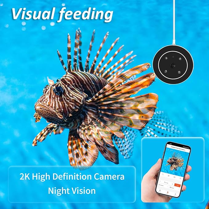 Upgraded II Automatic Fish Feeder with 2K HD Camera & Intelligent Fish Food Dispenser with APP, Smart WiFi Visual Vacation Feeder, Timer Auto Fish Feeder for Fish Tanks & Aquarium