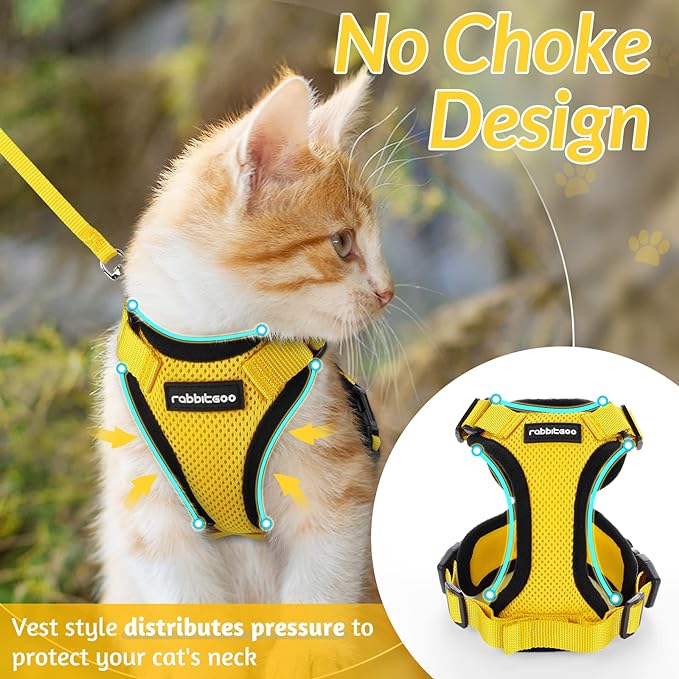 rabbitgoo Cat Harness and Leash for Walking, Escape Proof Soft Adjustable Vest Harnesses for Cats, Easy Control Breathable Reflective Strips Jacket, Yellow, XS