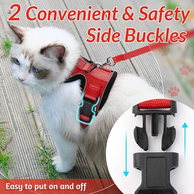 rabbitgoo Cat Harness and Leash for Walking, Escape Proof Soft Adjustable Vest Harnesses for Cats, Easy Control Breathable Reflective Strips Jacket, Red, XXS