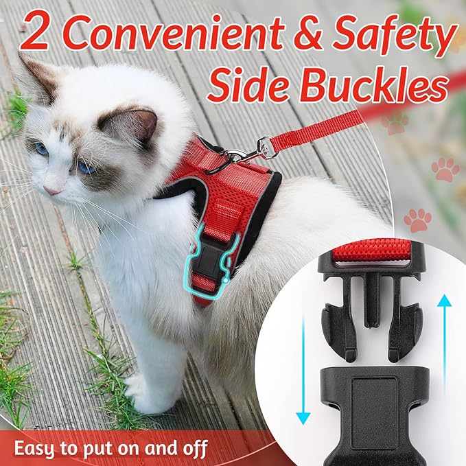 rabbitgoo Cat Harness and Leash for Walking, Escape Proof Soft Adjustable Vest Harnesses for Cats, Easy Control Breathable Reflective Strips Jacket, Red, XS