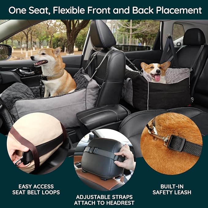 Small Dog Car Seat: Safe Comfy Travel Rides - Portable Multifuctional Puppy Bed for Carseat - Pet Booster Seats Up to 25lbs, Beige
