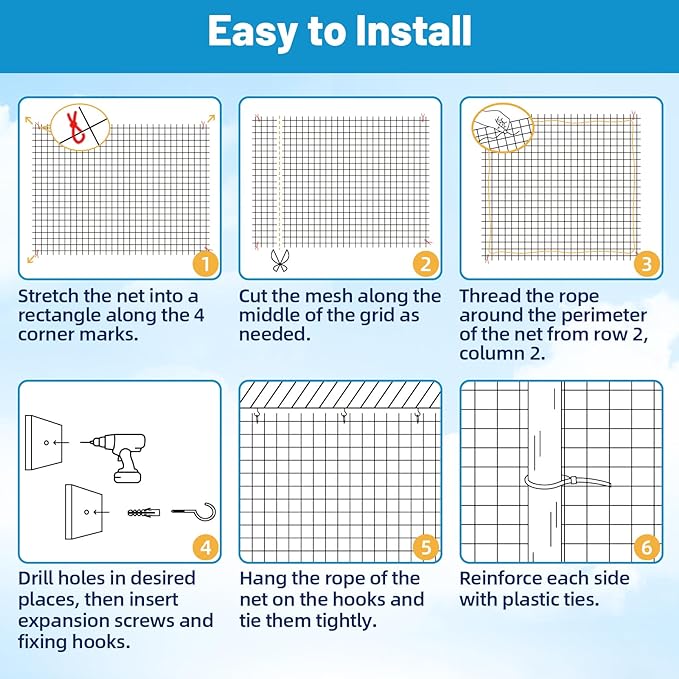 Cat Netting Balcony, 10x13ft Steel Wire Reinforced Balcony Screen for Pets, Anti-fall Pet Mesh Fence Cat Safety Net for Balcony, Window, Stair, Patio