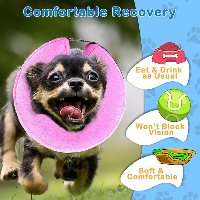 Inflatable Dog Cone Collar (M Size), Soft Blow-up Protective Recovery Dog Collar, Pet Donut Cone Collar, Comfy E-Collar After Surgery for Medium Dog to Prevent Biting Scratching, Pink