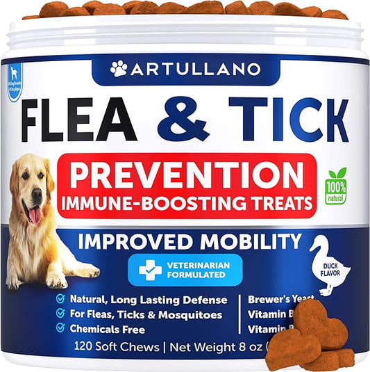 Flea and Tick Prevention for Dogs Chewables - Made in USA - Natural Flea and Tick Supplement for Dogs - Oral Flea Pills for Dogs - Pest Defense - All Breeds and Ages