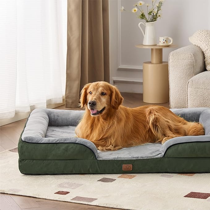 Bedsure XXL Orthopedic Dog Bed - Washable Great Dane Dog Sofa Beds for Giant Dogs, Supportive Foam Pet Couch Bed with Removable Washable Cover, Waterproof Lining and Nonskid Bottom, Dark Green