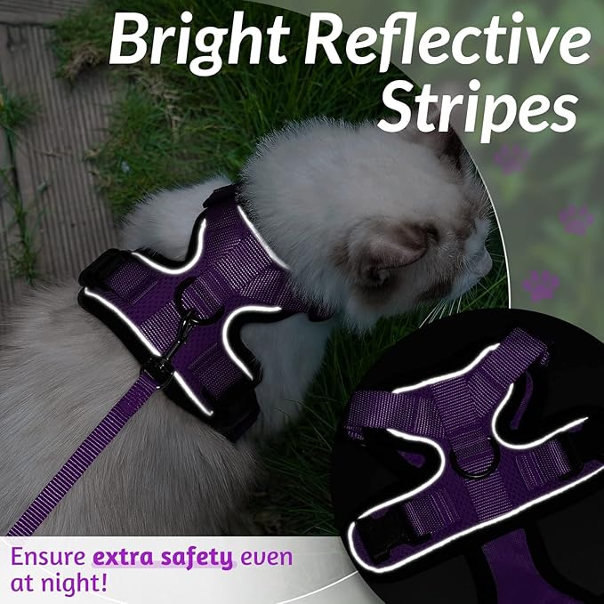 rabbitgoo Cat Harness and Leash for Walking, Escape Proof Soft Adjustable Vest Harnesses for Cats, Easy Control Breathable Reflective Strips Jacket, Purple, XXS