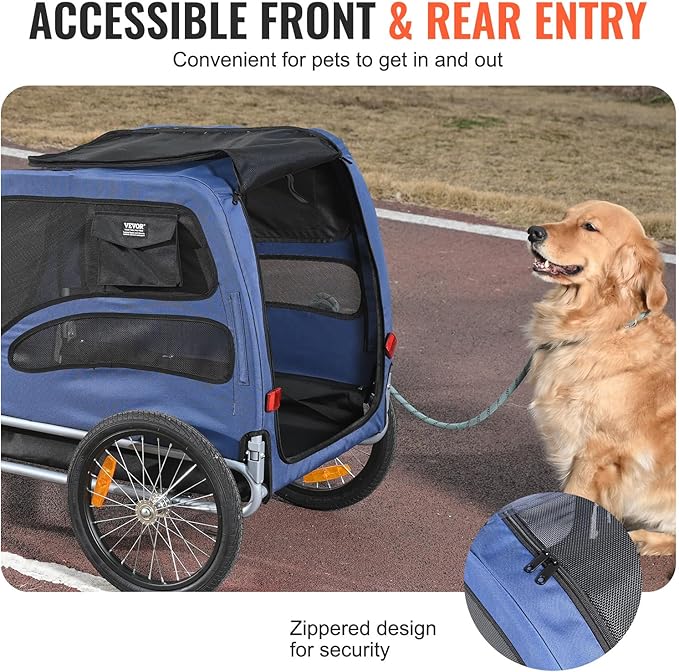 VEVOR Dog Bike Trailer, Supports up to 66/88/100 lbs, Pet Cart Bicycle Carrier, Easy Folding Frame with Quick Release Wheels, Universal Bicycle Coupler, Reflectors, Flag, Collapsible to Store