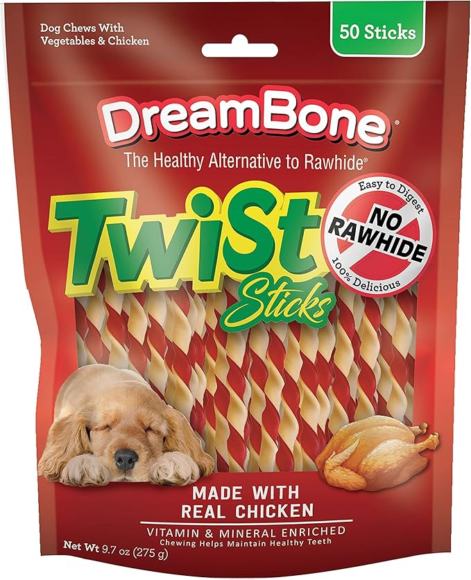 SmartBones Smart Twist Sticks (Pack of 1) and Dreambone Twist Sticks, Made with Real Chicken, Rawhide-Free Chews for Dogs, 50 Count
