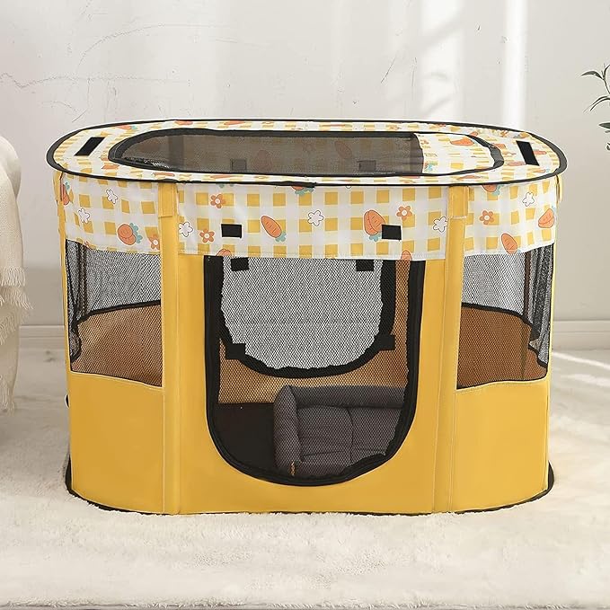 Puppy Playpen, Portable Dog Play Pen, Sturdy Cat Playpen, Foldable pop up pet Tent, Pet Playground Indoor/Outdoo (Yellow, Medium)