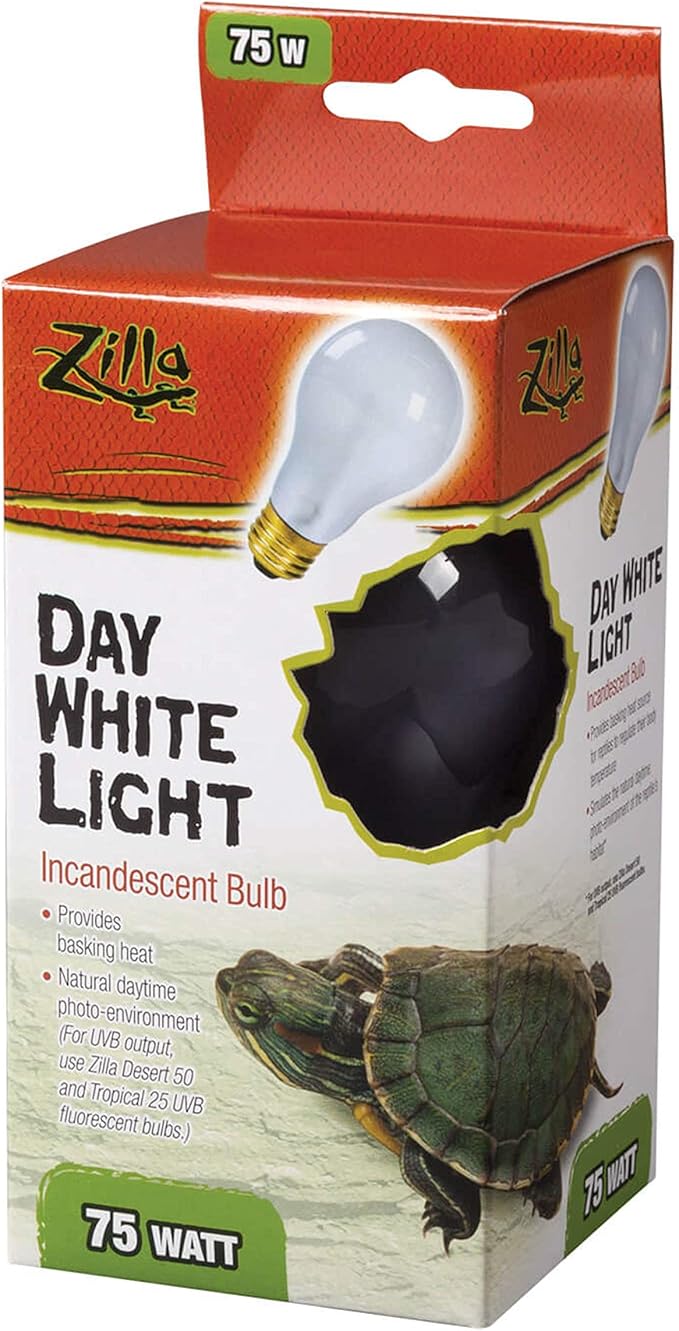 Zilla Reptile Terrarium Incandescent Heat Bulb, Day White, 75 Watts